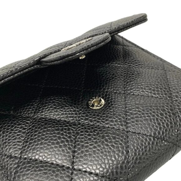 Auth CHANEL Matelasse/Classic Small Flap Wallet A82288 Black Grained Calfskin - Picture 10 of 11